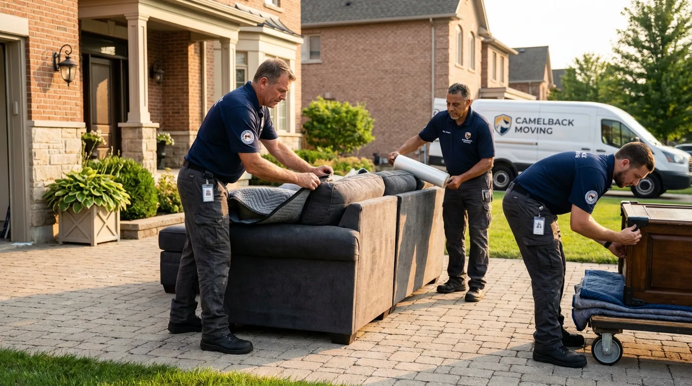 Large estate moving crew wrapping furniture in Medford, OR