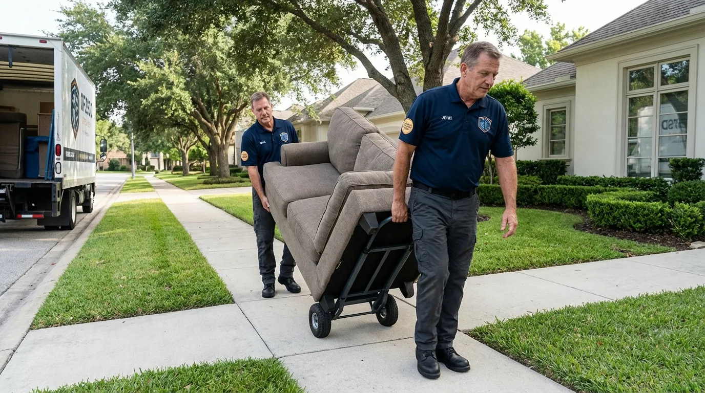 Local residential moving crew loading furniture in Medford, OR