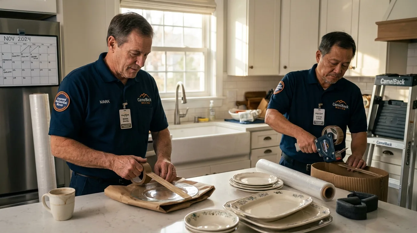 Professional crew packing kitchen dishware in Medford, OR